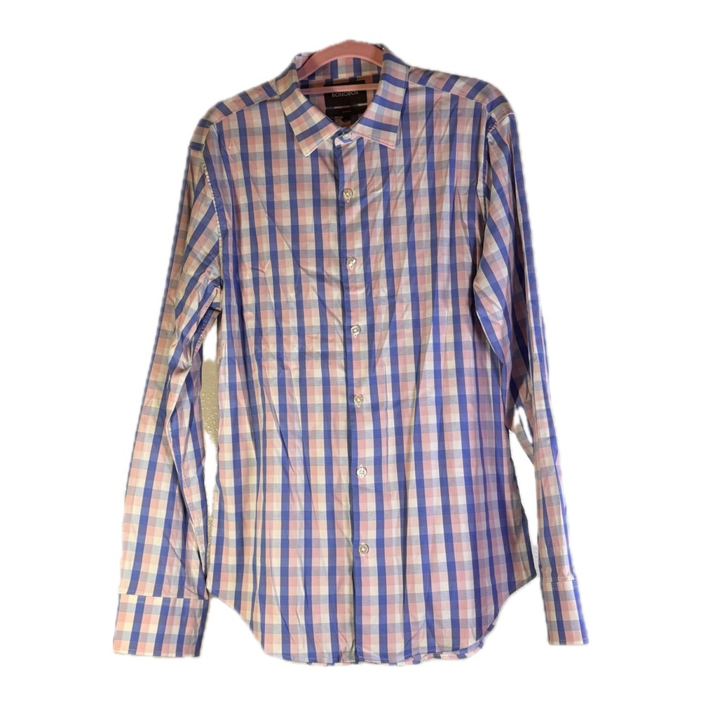Bonobos Slim Fit Gingham Dress Shirt | Blue & Pink Check | Mens Medium